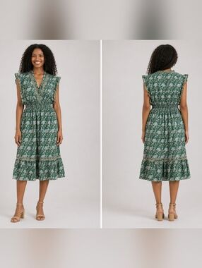 Max Studio Green Floral Midi Dress